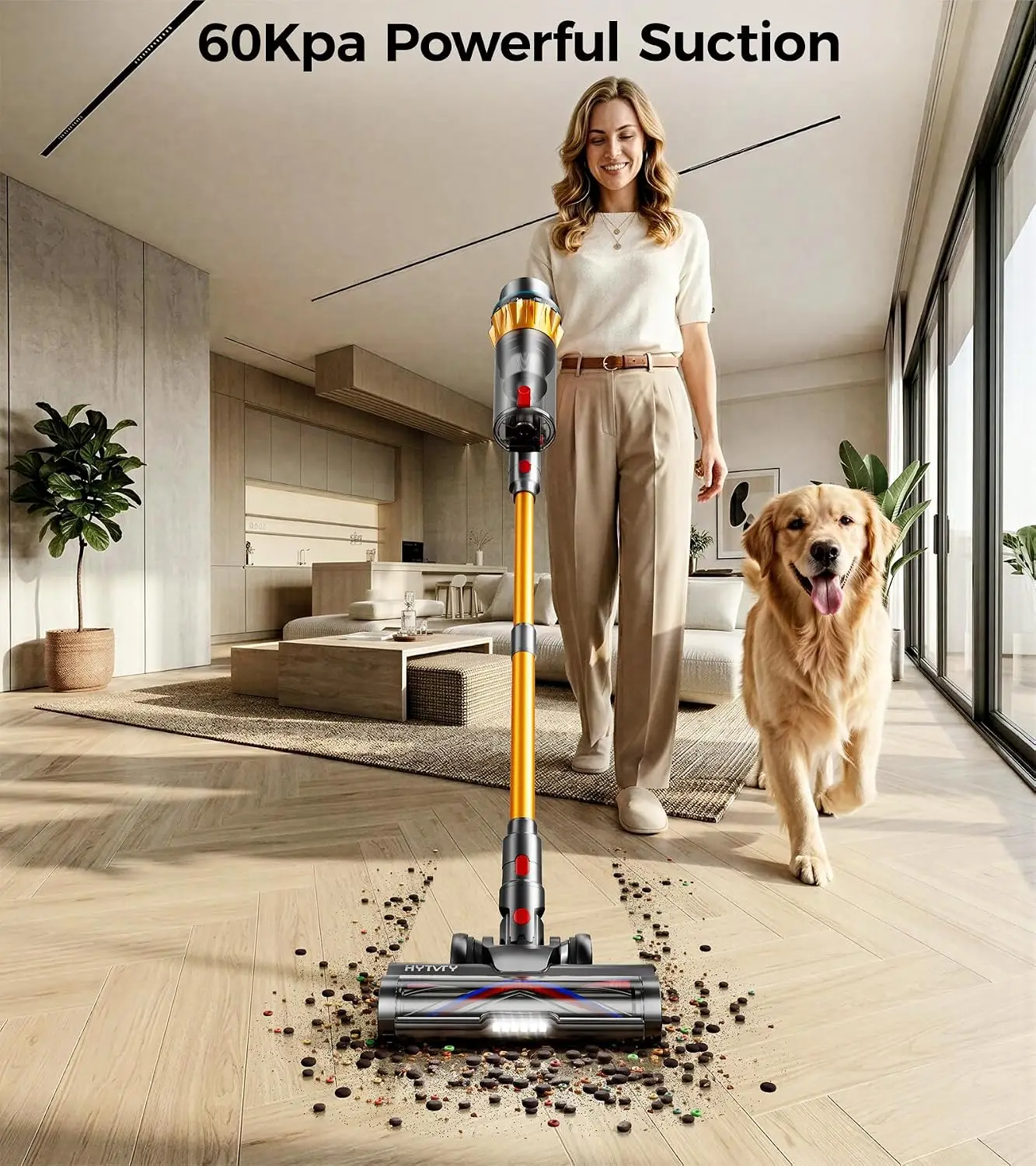 Cordless Vacuum Cleaner, 650W/60Kpa/70 Mins Cordless Stick Vacuum, Self-Standing Wireless Vacuum with LED Displsy, 1.8L Dust