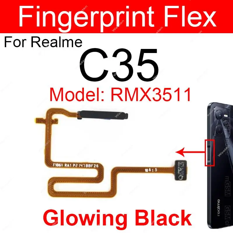 For Realme C30S C31 C35 C53 Fingerprint Sensor Flex Cable Power Button Sensor Unlock Touch Home Fingerprint Sensor Flex Cable