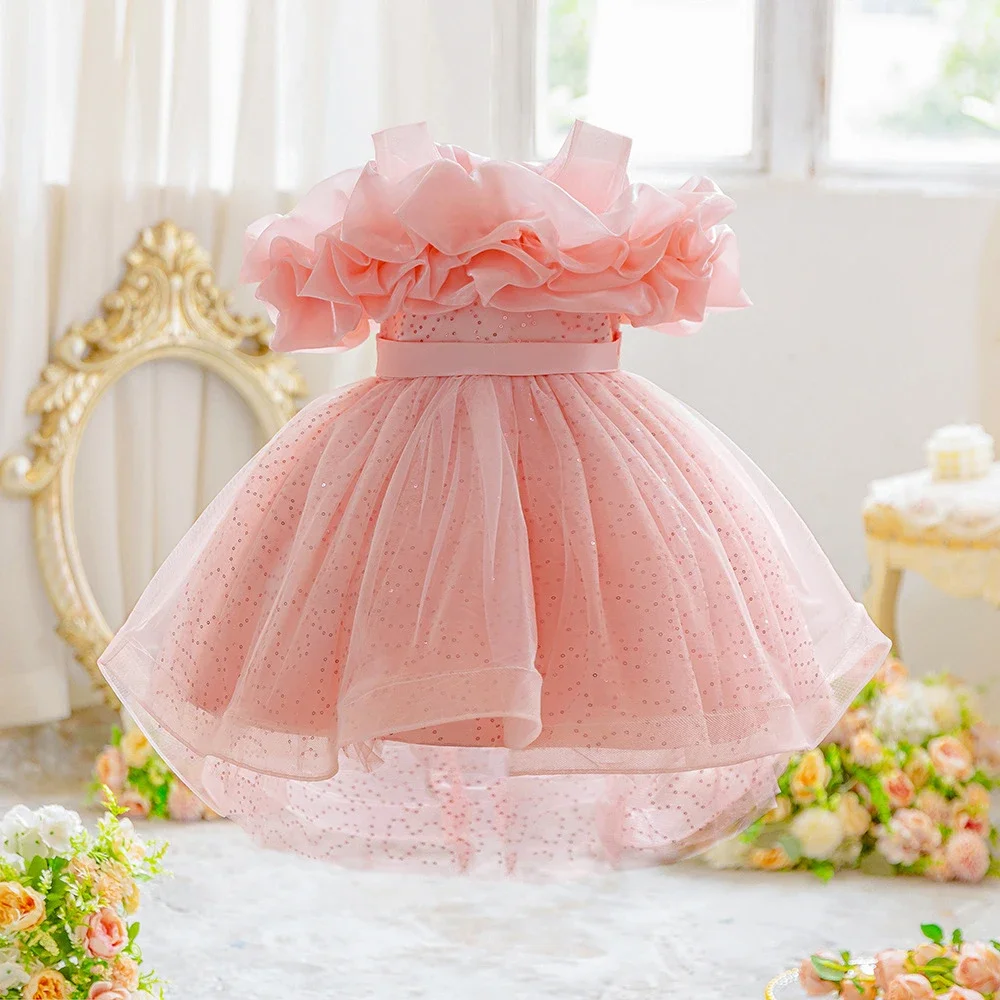 Tulle Princess Party Dress for Kids Flower Girl Graduation Pageant Birthday Wedding Bridesmaid Child Costume Prom Gown