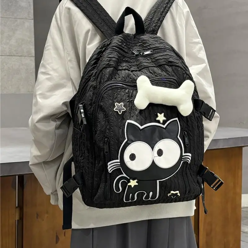 BOMO Cartoon Cat Womens Backpack Kawaii Designer Back To School Anime Backpacks for Ladies Versatile Casual Black Female Bag