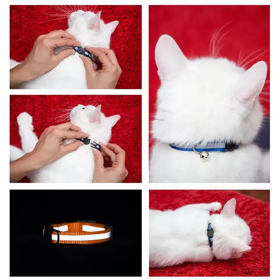 Reflective Breakaway Cat Collar Neck Ring Necklace Newborn Puppy Dog ID Collar Colorful Bell Collar for Cats Pet Kitten Products - view 6