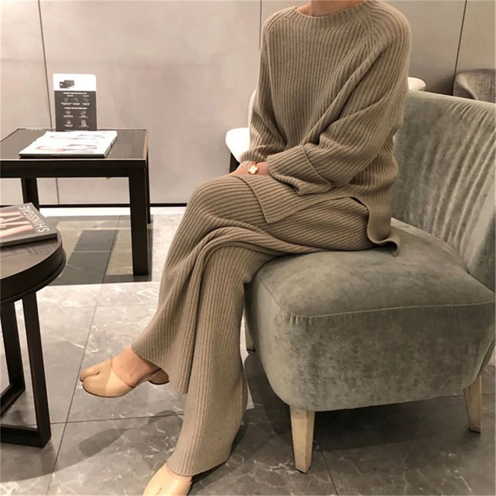 Large size suit women's two-piece set 2024 autumn new fashion high-end loose sweater sweater wide leg pants