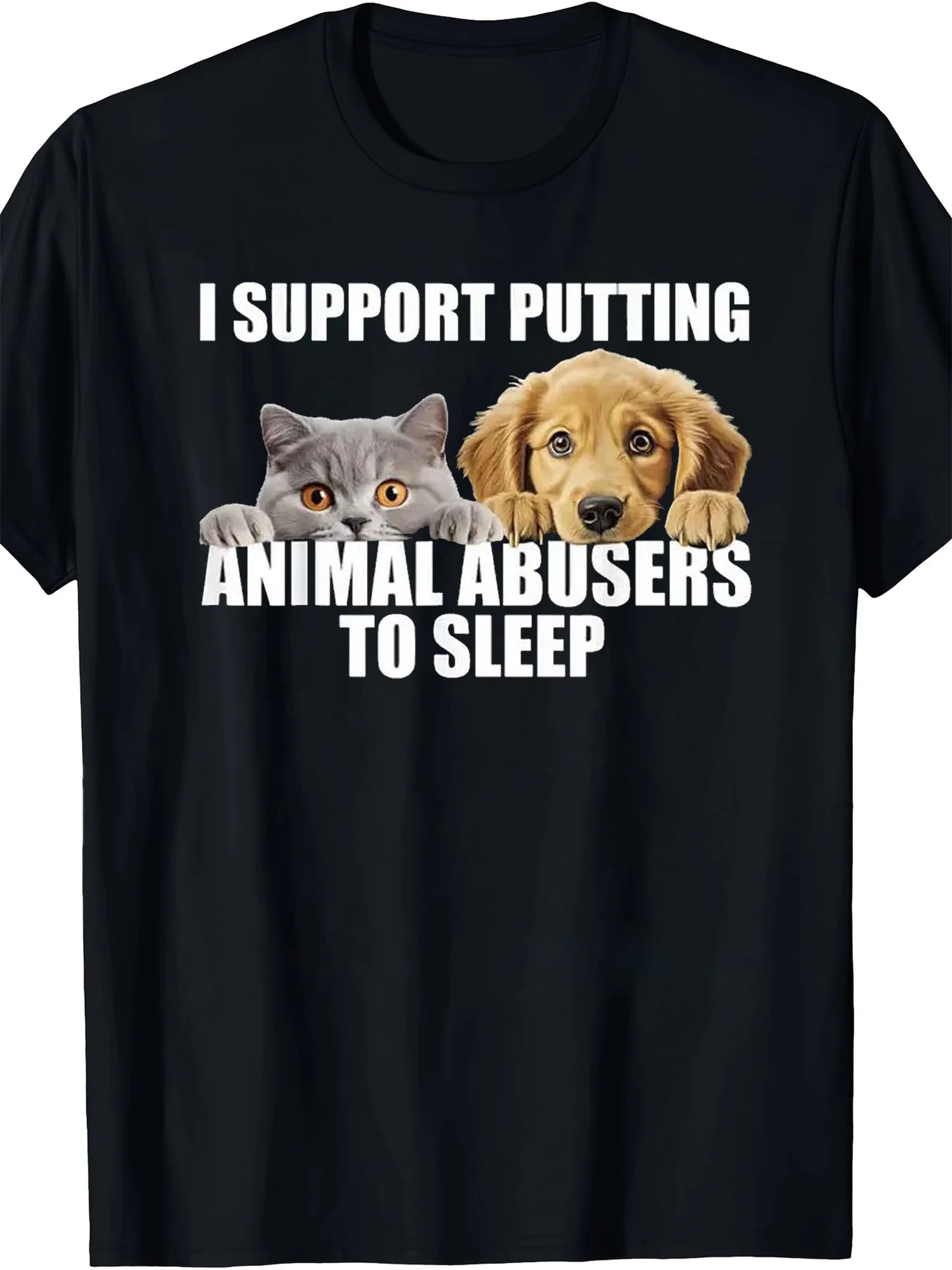 تي شيرت رجالي - تي شيرت قطن 100% بأكمام قصيرة ورقبة دائرية مع تصميم قطة وكلب مثالي لهدايا العطلات الرياضية الخارجية #1