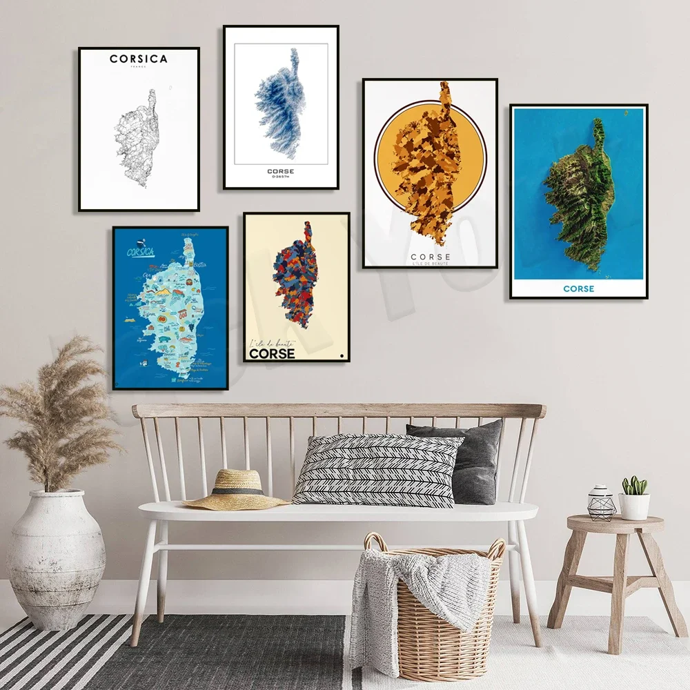 Corsica Topographic Map Print  Modern Wall Art Decor Featuring Cities and Roads of Corsica France  Stylish Poster for Home  Offi