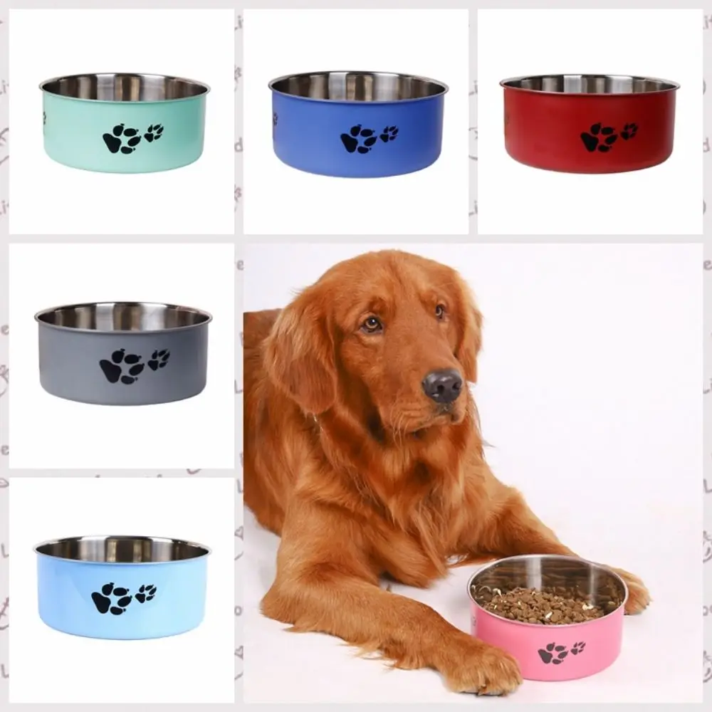 Cartoon Footprint Stainless Steel Pet Dog Bowl Large Capacity Non-slip Cat Feeding Bowl Skidproof Dog Food Water Bowls