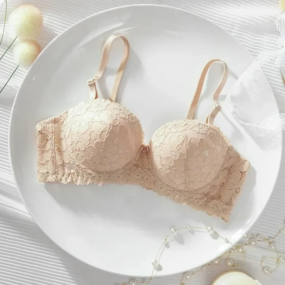 Women New Underwear Thickened Bra for Small Breasts Gather Together with Steel Rings Shaped Upper Support A Cup Flat Bra Double