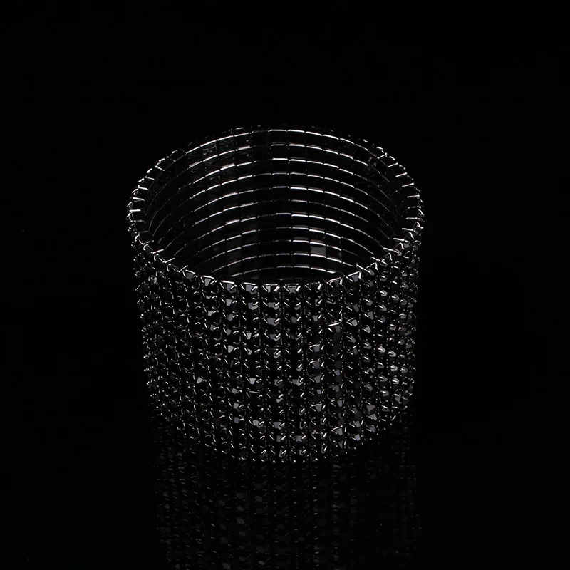 12 Rows Black Crystal Rhinestone Bangle Bracelet Black Gun Plated Metal Wide Indian Bangles for Women