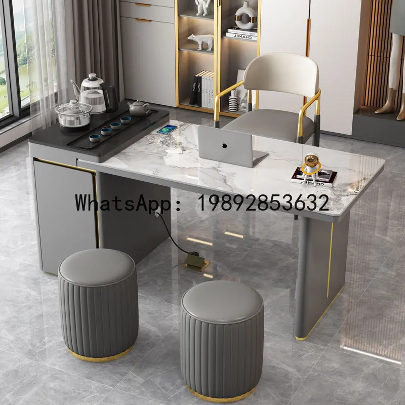 CZ Rock Slab Tea Table and Chair Set Modern Simple Multifunctional Tea Table with Kettle Integrated Office Desk