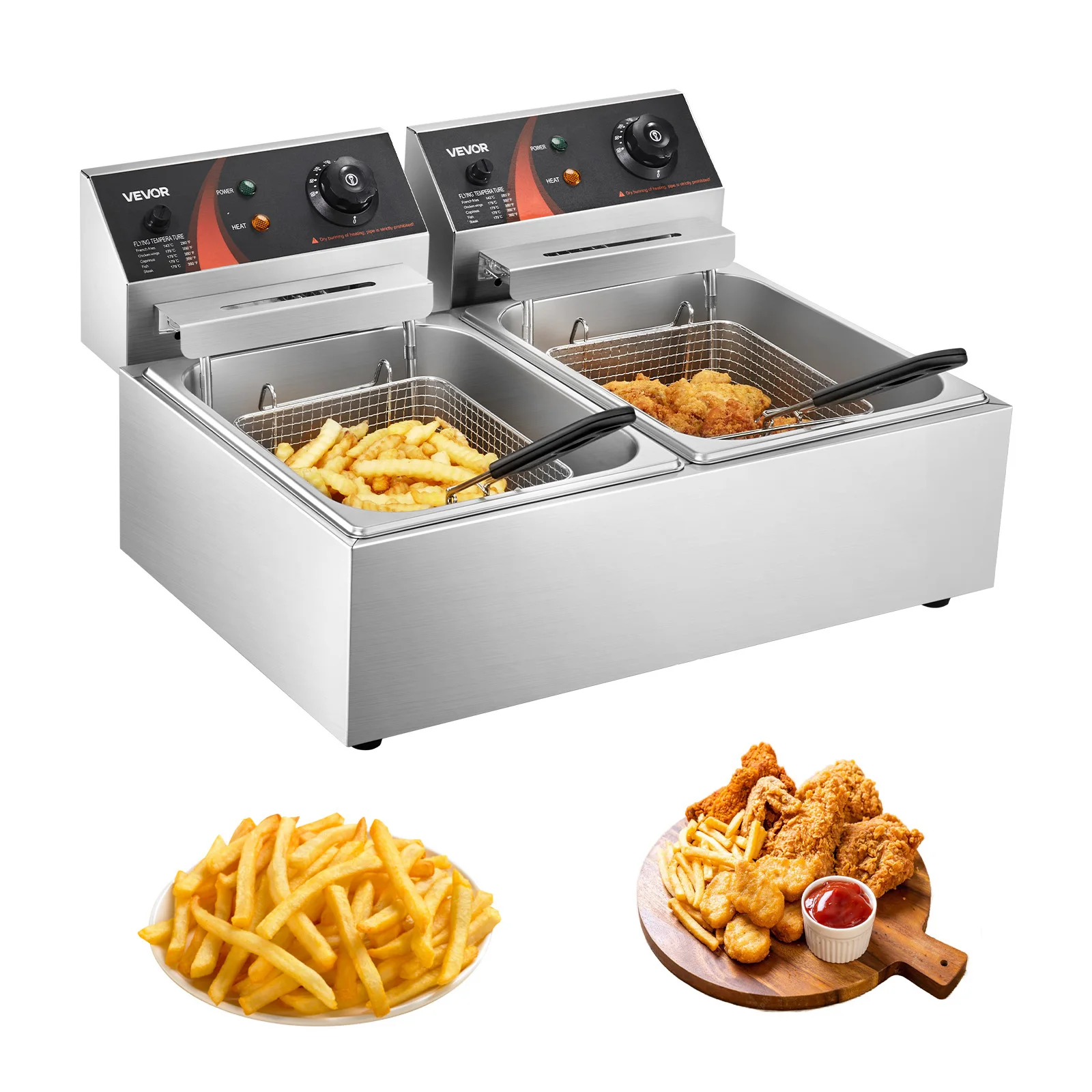 SucceBuy Friteuses électriques 12L Double réservoirs pour restauration rapide Restaurant ou Camping pique-nique poulet frit frites frites
