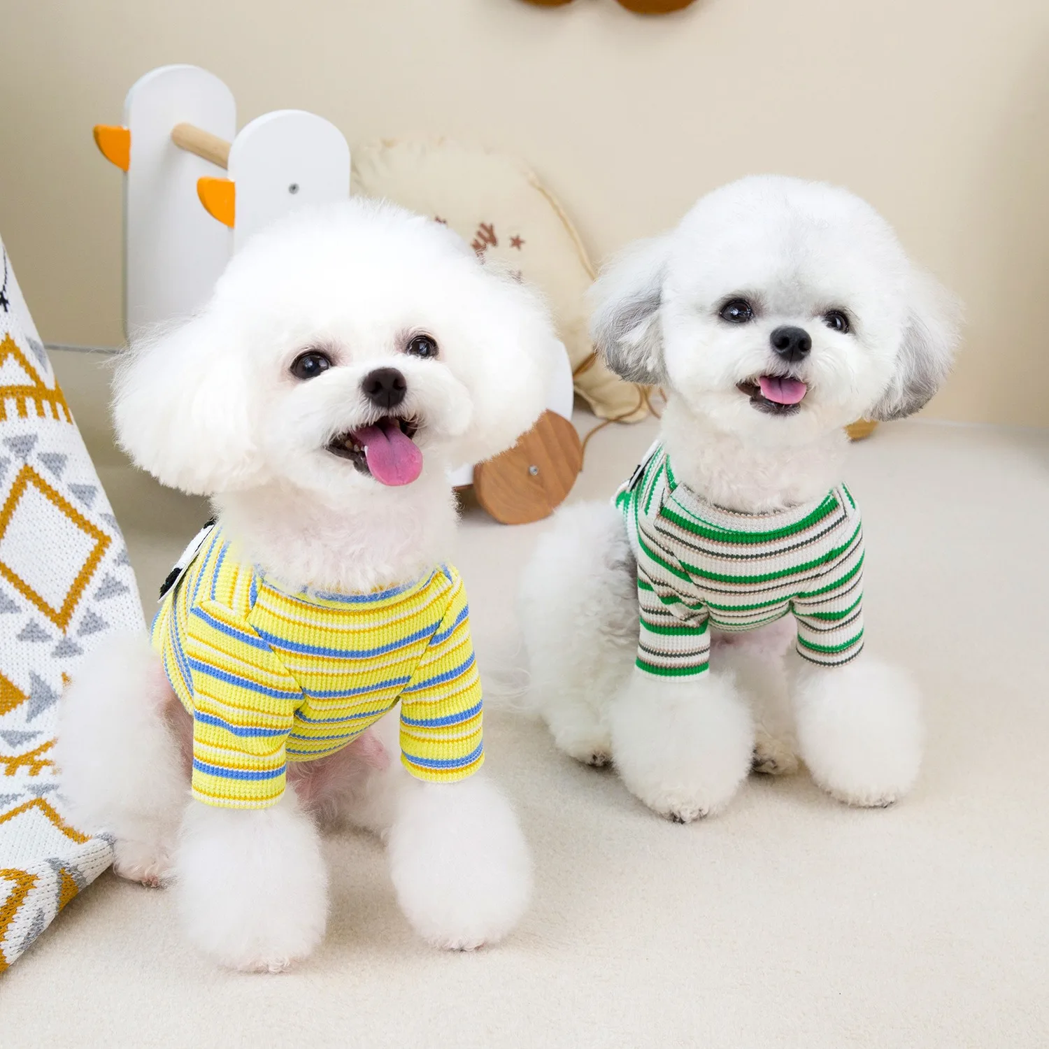 

Small Dog Winter Clothes Pet Fashion Bottom Shirt Teddy Cartoon Striped T-Shirt Bichon Soft Pullover S-2XL