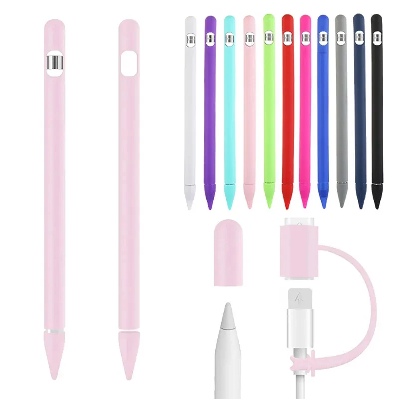 เคสซิลิโคนอ่อนนุ่มสีสันสดใส 4 ใน 1 สําหรับ Apple Pencil แท็บเล็ตรุ่นที่ 1 ปากกาสัมผัสสไตลัสเคสแขนป้องกันสําหรับ IPad