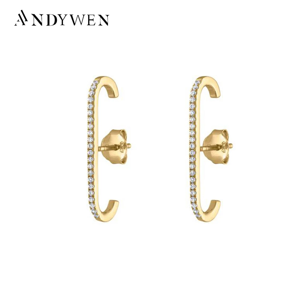 ANDYWEN Celestial Suspender Earring In 925 Sterling Silver Gold Plaing Crystal Cuffs Stud Earring Zircon Women Fashion Jewelry