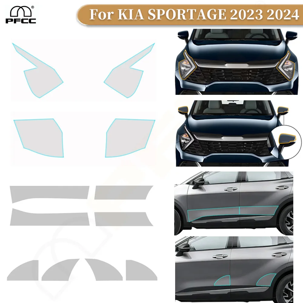 

For KIA SPORTAGE 2023 2024 Headlight Rearview Clear Protection Film Door Sills Triangle Precut Paint Anti-Scratch TPU PPF Kit