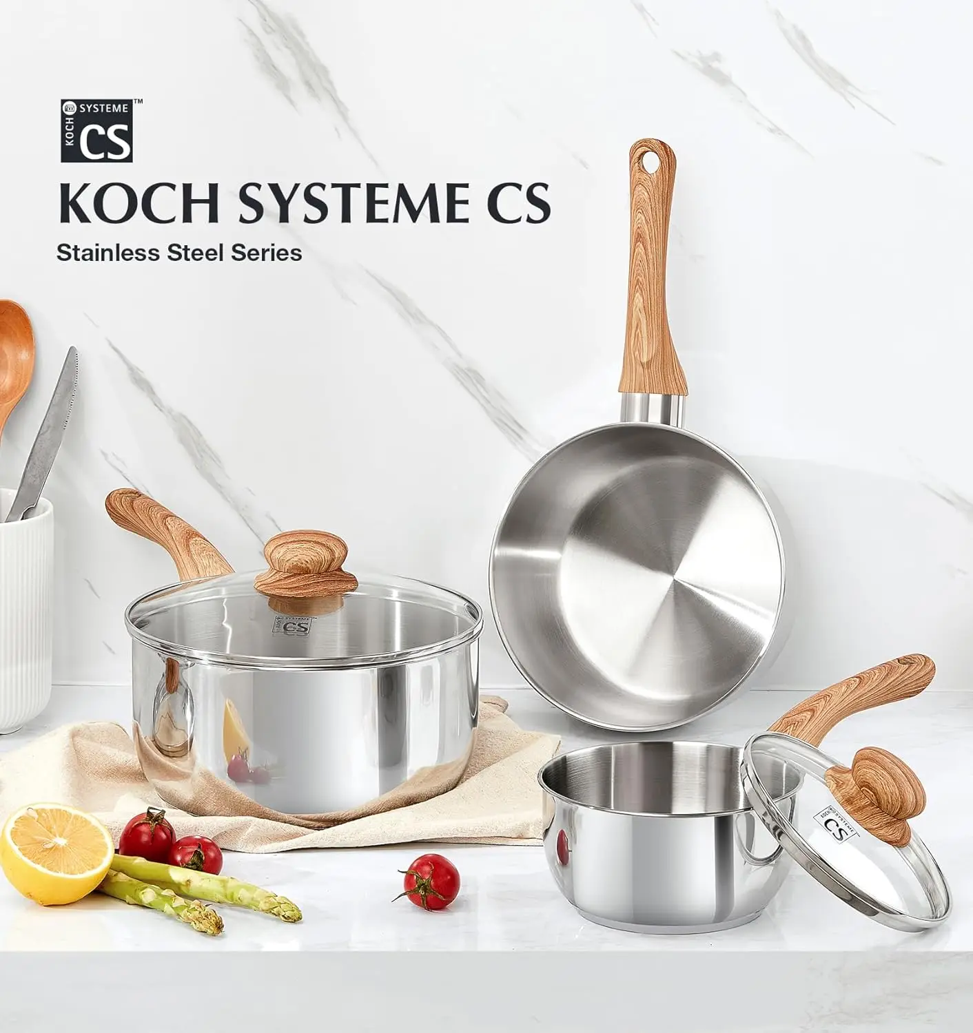 

Кастрюля KOCH SYSTEME CS из нержавеющей стали, 6 шт., кастрюля из нержавеющей стали 1,5QT, 2QT и 3QT с термостойкой бакелитовой ручкой