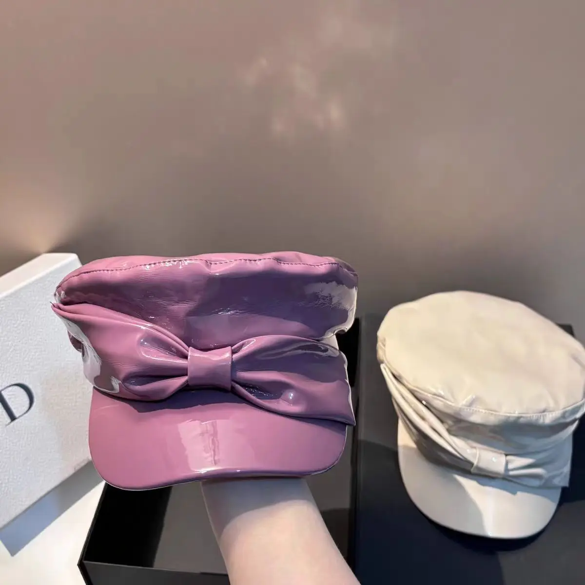 Woman Leather Octagonal Cap  New  Fashion High Quality Design Sense All-Matching octagon Caps British Style flat cap Bow Cap