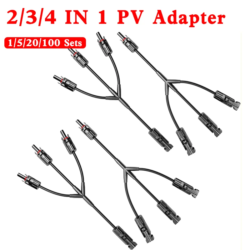 

1-100 Pair Solar photovoltaic Panel Adaptor Cable Connector Y Type 3/4/5 Way Plug Parallel Connection of Battery Plate Assembly