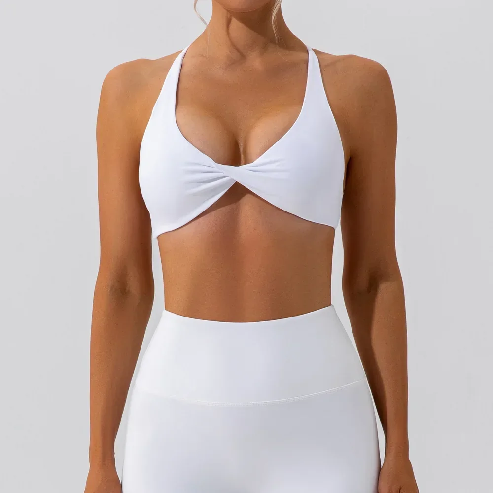 Soutien-gorge de yoga à bretelles croisées dans le dos pour femmes, haut court, rembourré, avant, torsadé, sport, entraînement, fitness, sexy