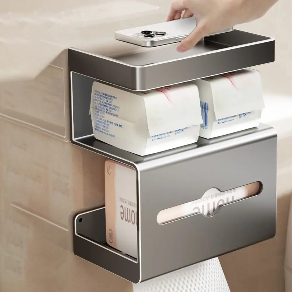 

Drill-Free Bathroom Tissue Box Wall-Mounted Three Layer Toilet Storage Rack Rustproof Space Saving Tissue Roll Holder