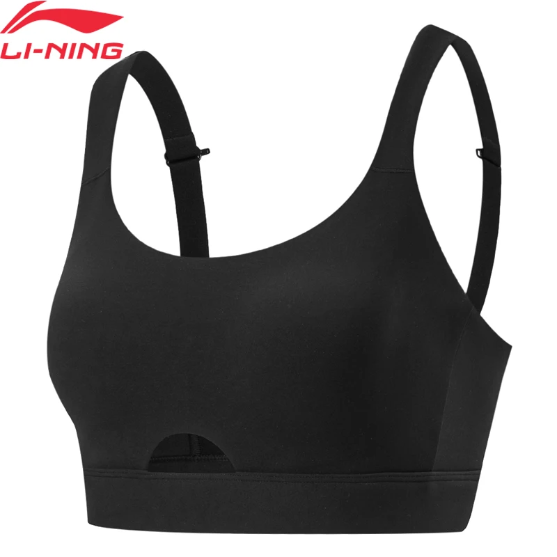 Li-Ning Women Training Sports Bra Medium Support Tight Fit 61%Nylon 39%Spandex Buckle Design Fitness Breathable Bras AUBT040