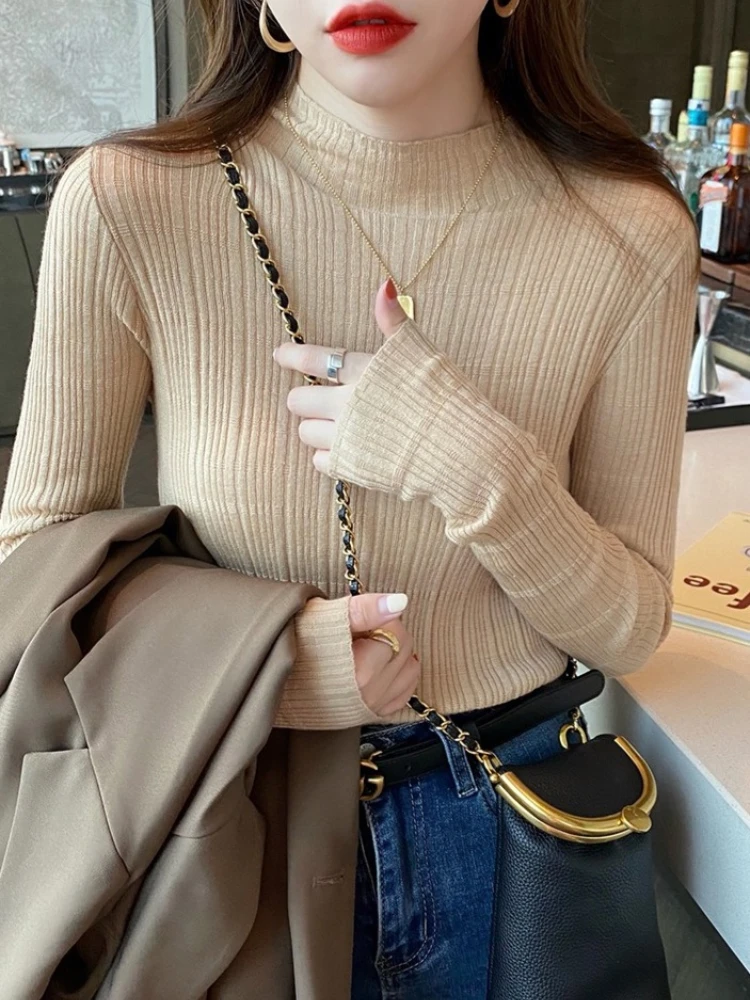 AOSSVIAO 2025 秋冬タートルネック女性セーターヴィンテージソリッドニットベーシックプルオーバー韓国カジュアルスリムシンプルシックなトップス