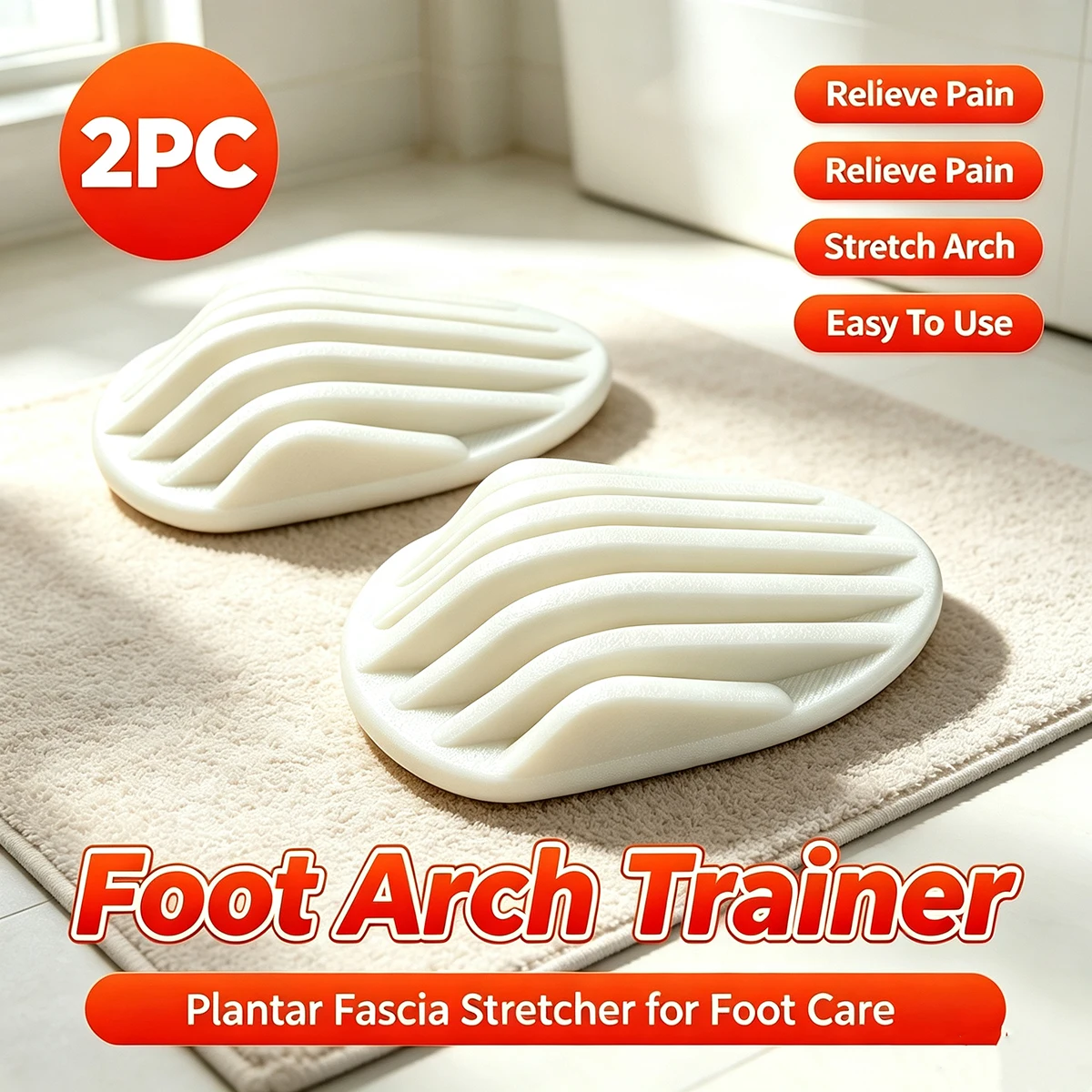 White 2Pc Arch Trainers, Plantar Fascia Relief Stretching Board, Flat Foot Correction Exercise Support Pad, Home Foot Relaxation and Muscle Relief Tool for Sore Feet