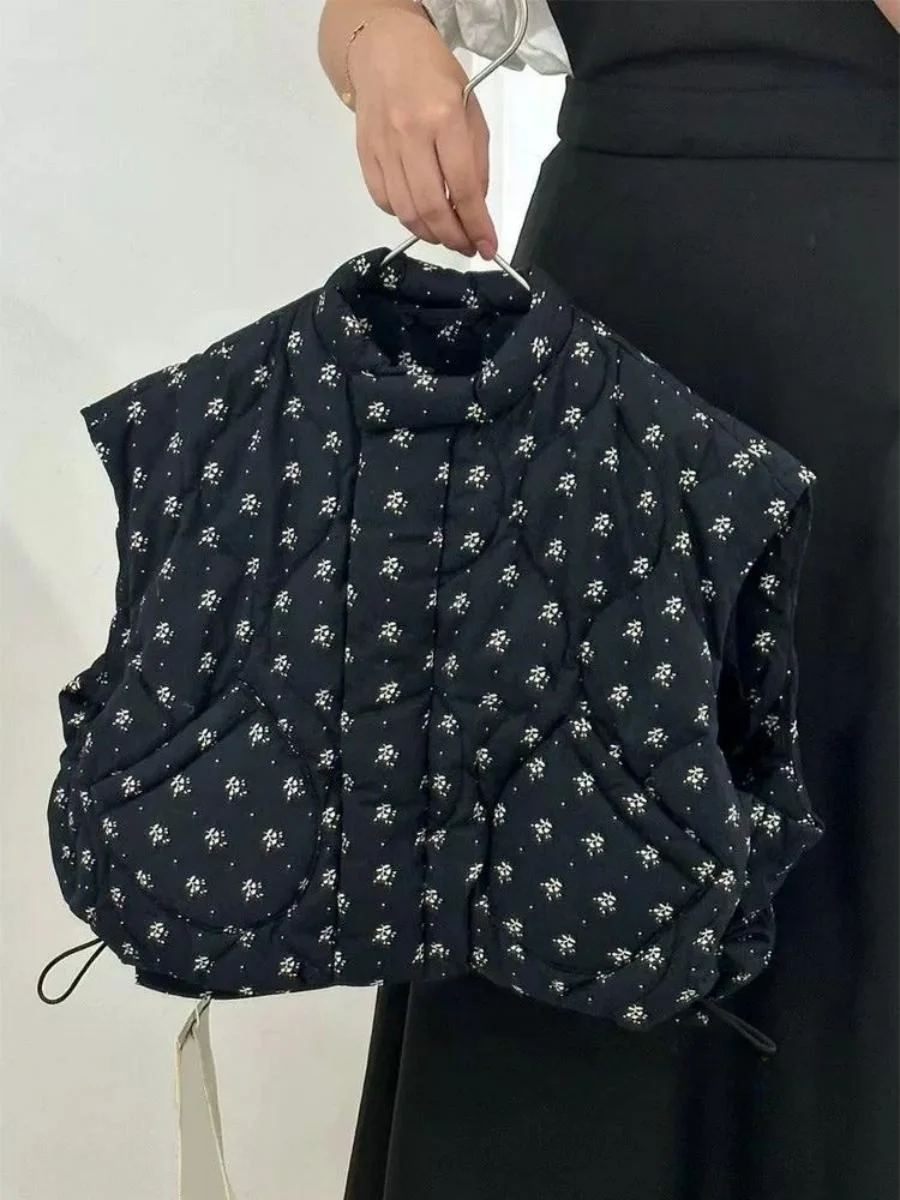 

Зимний утепленный хлопковый жилет для девочек с цветочным принтом, свободный крой, детская одежда, модный трендовый комплект для детей