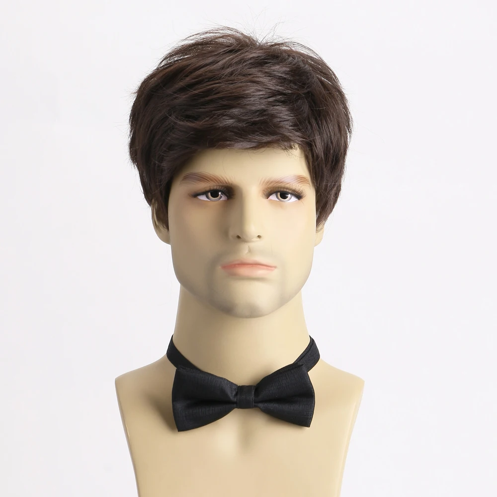 10 Inch Curly Wig Synthetic Short Brown Wig Hair For Men Suitable For Daily Use  Ball Christmas Halloween Music Festival Wedding image 3