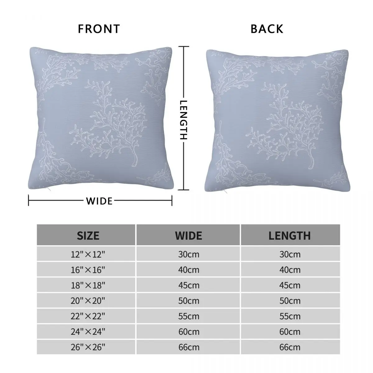 Periwinkle Blue Ocean Design Square Pillowcase Polyester Linen Velvet Printed Zip Decor Room Cushion Case 18