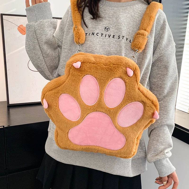 Kawaii Y2K Style Backpack Plush Large Capacity Back Bag Girl\'s School Bag Cartoon Cat\'s claw Bags Gifts For Girlfriend Children