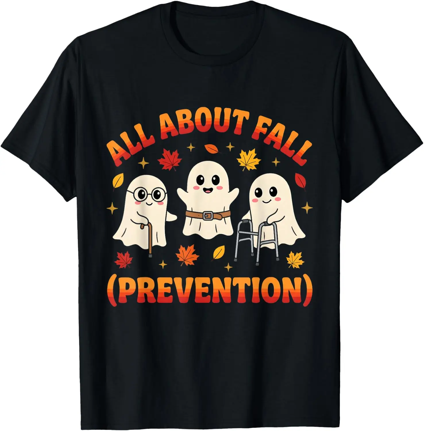 Nurse All About Fall Prevention Cute Ghosts Autumn Halloween T-Shirt Breathable, heavyweight pure cotton short-sleeve top—stylish, plus-size, and suitable for year-round wear with a sporty, casual vibe