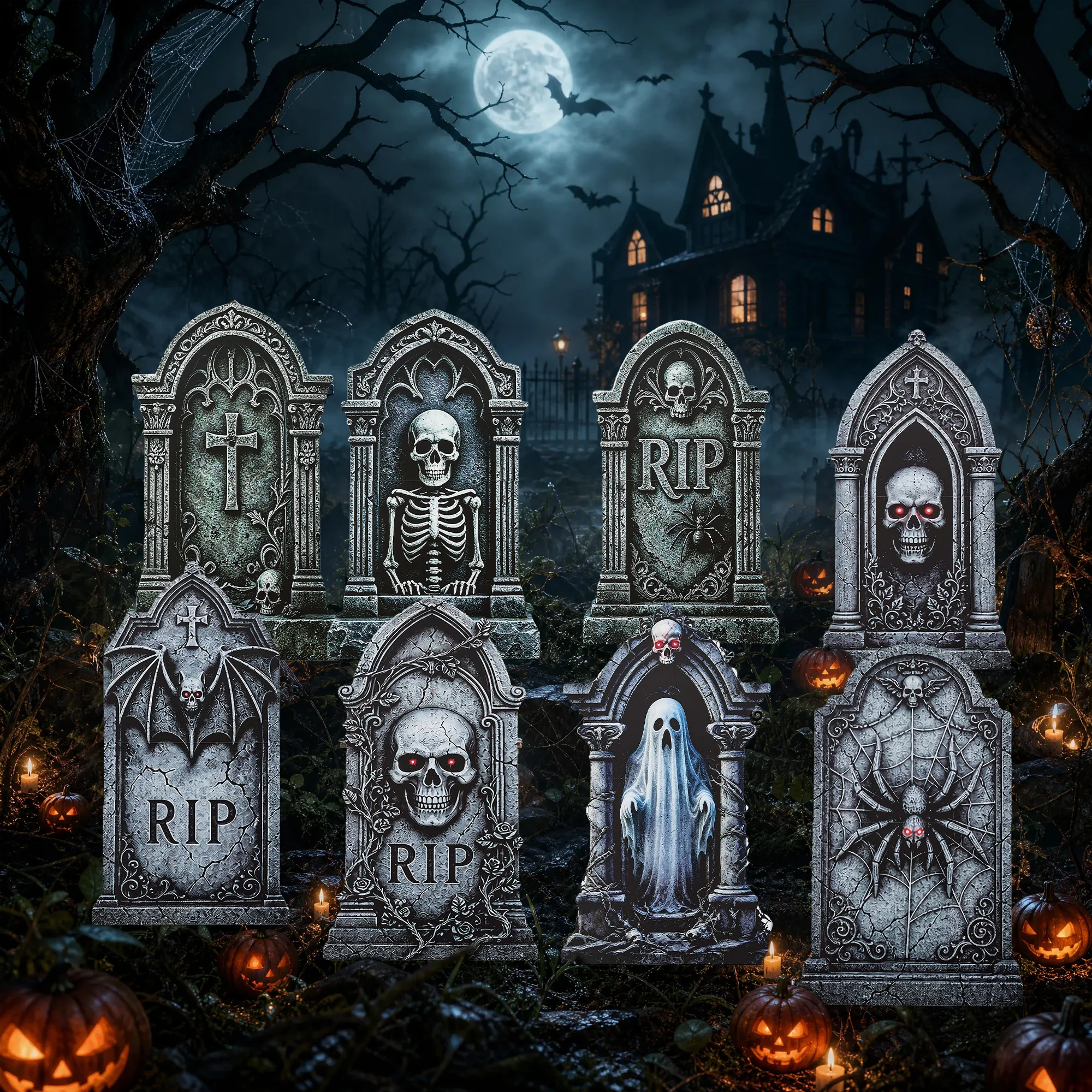 8‑Pack Halloween Tombstone Yard Signs, Spooky Graveyard Decorations, Waterproof Corrugated Plastic Outdoor Lawn Stake Signs for Front Yard, Garden, Porch & Halloween Party