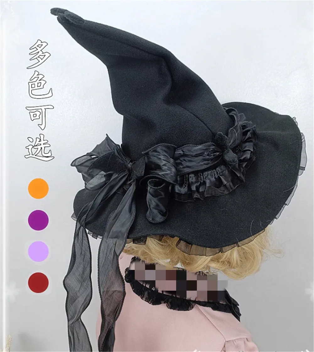 Cappello da mago con fiocco per festa di Halloween Accessori per costumi Lolita gotici da donna Cappelli da strega retrò