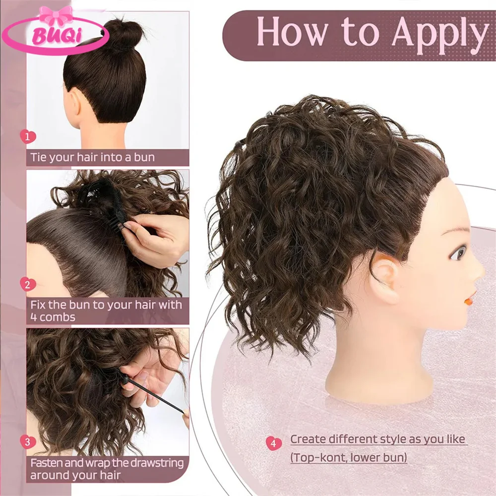 Moños de cola de caballo desordenados para mujer, moño sintético con cordón elástico, accesorios para el cabello, extensiones de cabello corto y rizado