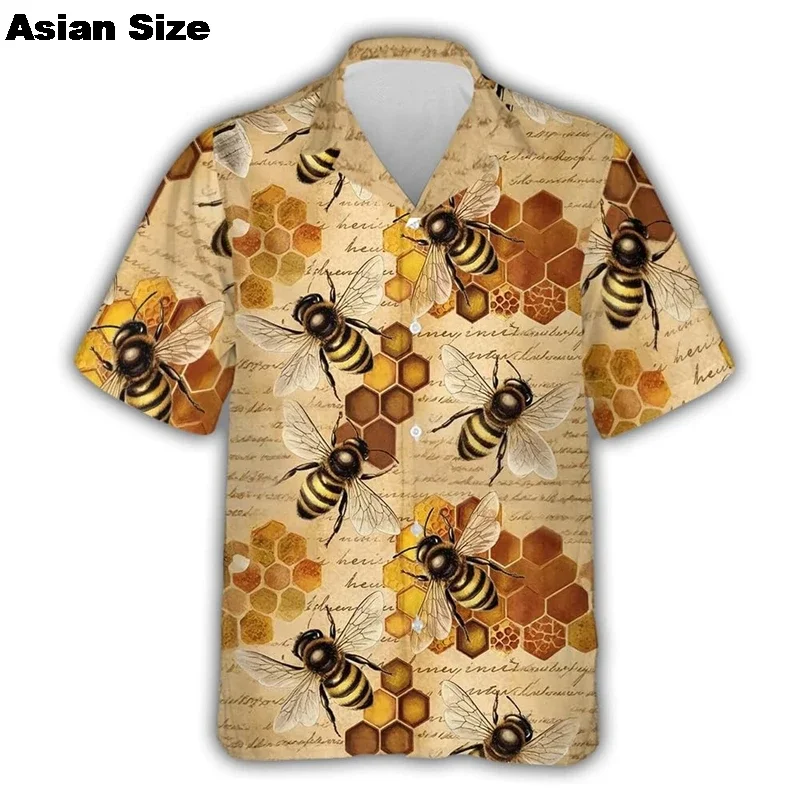 

3D Print Cute Bee Graphic Hawaiian Shirts For Men Casual Short Sleeve Shirt Beach Shirts Blouse Man Button Up Aloha Shirt