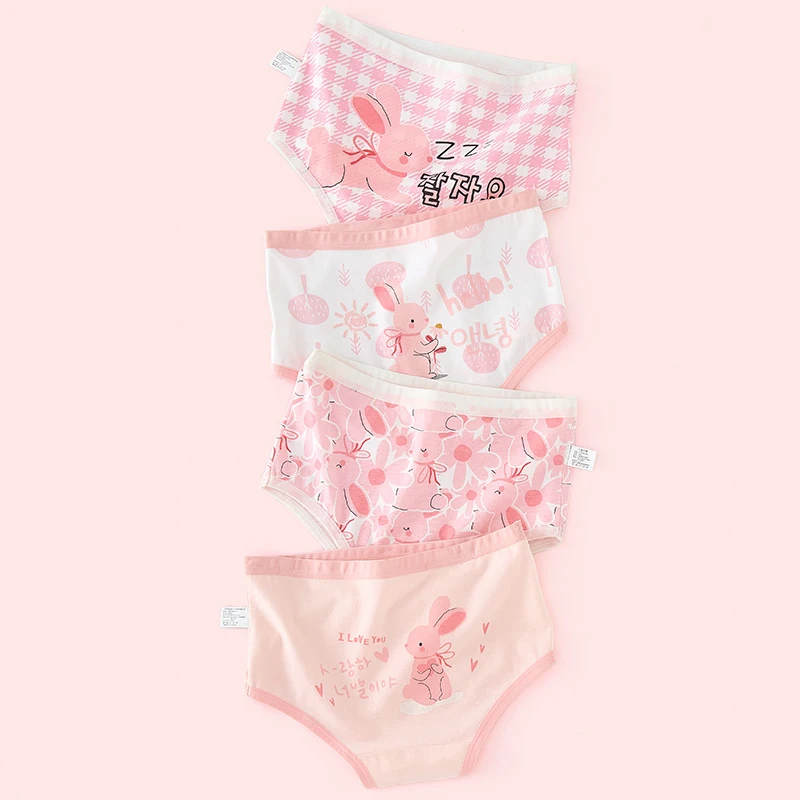 

4PCS Girls Cotton Soft Antibacterial Panties Kid Thin Breathable Briefs 3+y Young Children Underwear Cute Cartoon Print Knickers