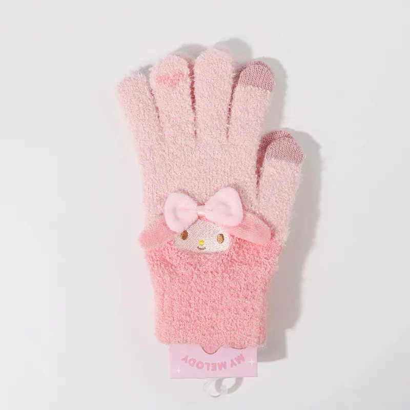 Cartoon Kawaii Cinnamoroll Warm Gloves High Beauty Sanrio Winter Plush Cold Resistant Gloves Kuromi Student Five Finger Gloves