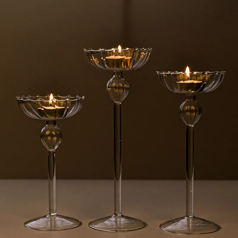 Tall striped candlestick ornament for a romantic candlelight dinner