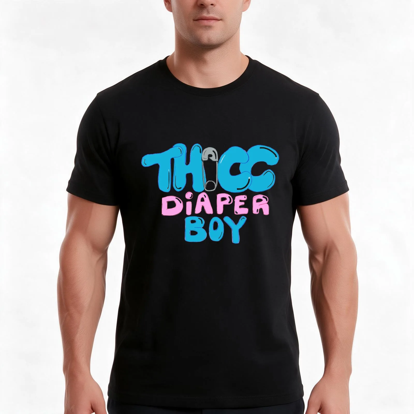 Thicc diaper boy T-Shirt, Summer Casual Cotton Tee, Oversized Streetwear Tops, Vintage Graphic Print, Loose Fit Short Sleeve