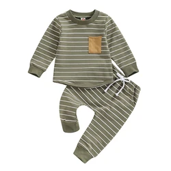 Baby Boys Pants Set Striped Long Sleeve Crew Neck Sweatshirt with Elastic Waist Sweatpants Fall Outfit