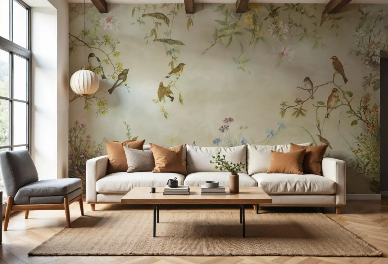 Customized murals featuring peaceful forest birds resting on branches surrounded by wildflowers living room bedroom 3d wallpaper