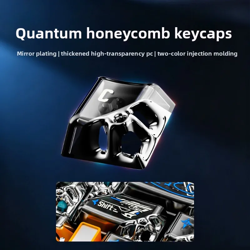 Quantum Honeycomb Keycaps Set Mirror Electroplate PC Custom Key Caps for Mechanical Keyboard Ev63 Mad60 Wooting60 Artisan Keycap