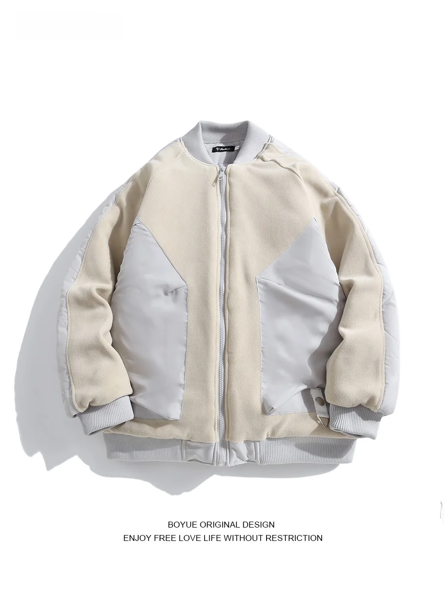 

Boyue Faionable Patchwork Embroidered Cotton Jaet Warm Baseball Sle Coat for Men Youth Casual Loose Fit Winter New Arri...