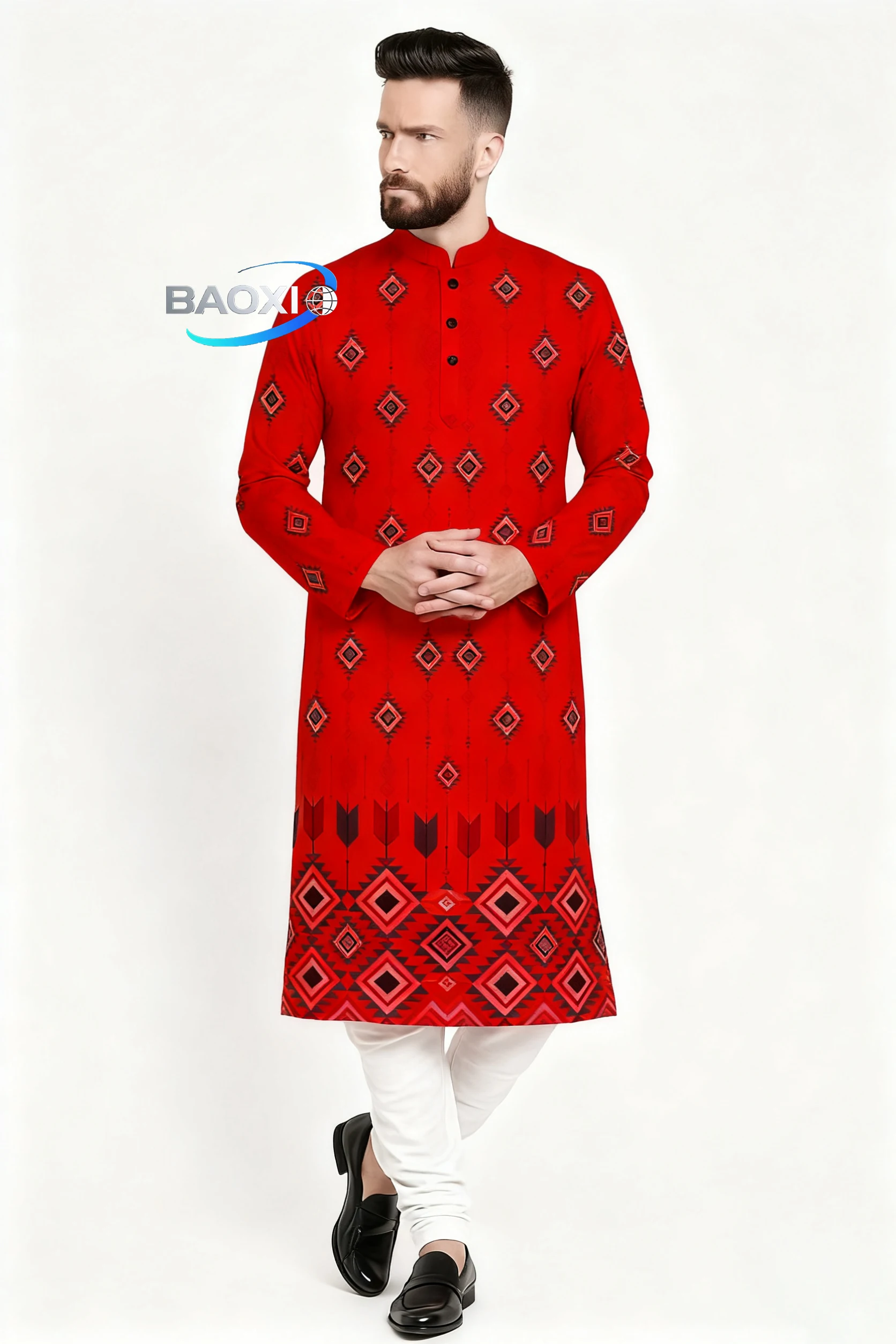 Abito lungo da uomo con colletto alla coreana stampato Kurta Elizha del 2025 adatto a tutte le occasioni, come luogo di nozze di fascia alta