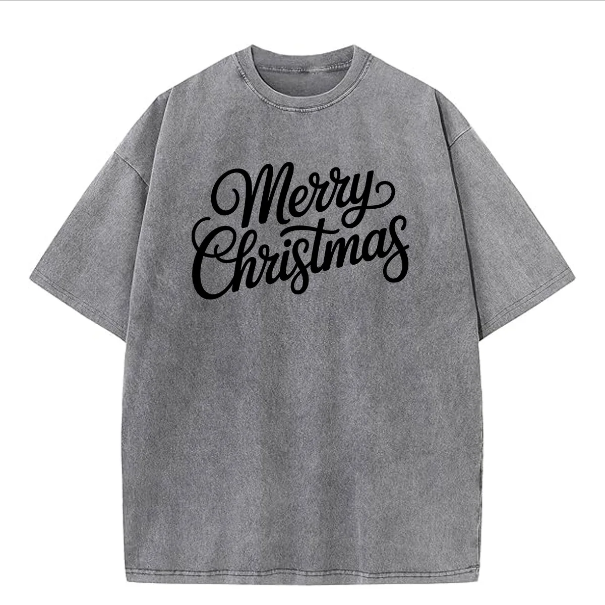 تي شيرت Fun Christmas 230 جرام من القطن الثقيل المغسول كبير الحجم للرجال برسومات مضحكة تي شيرت كاجوال كلاسيكي