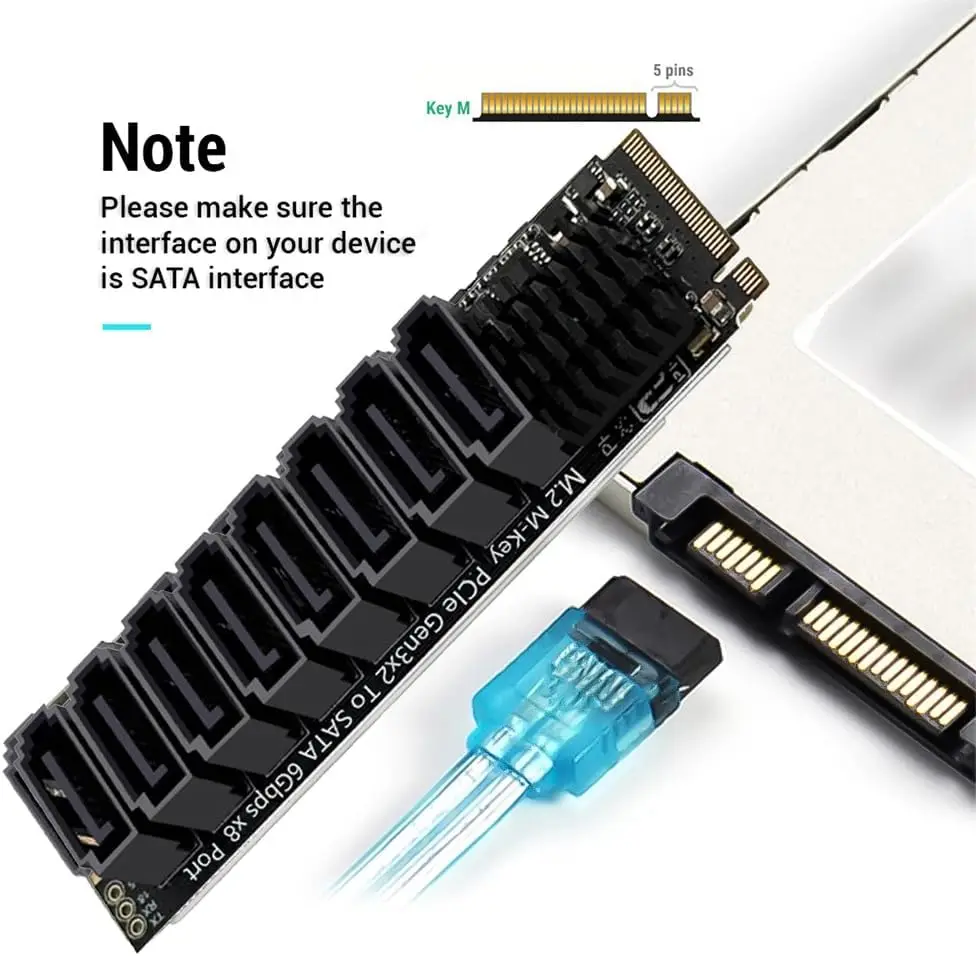 NGFF NVME M-Key PCI Express M.2 to SATA 3.0 6Gbps 5/6/8/9 Ports Adapter Converter Hard Drive Extension Card 2280 forNAS Computer