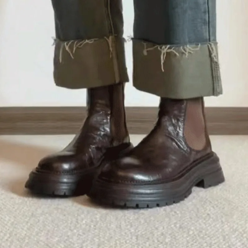 

Women Heeled Ankle Boots Fashion Leather Elegant Shoes 2025 Winter Classical Chelsea Short Boots New Trends Zapatillas De Mujer