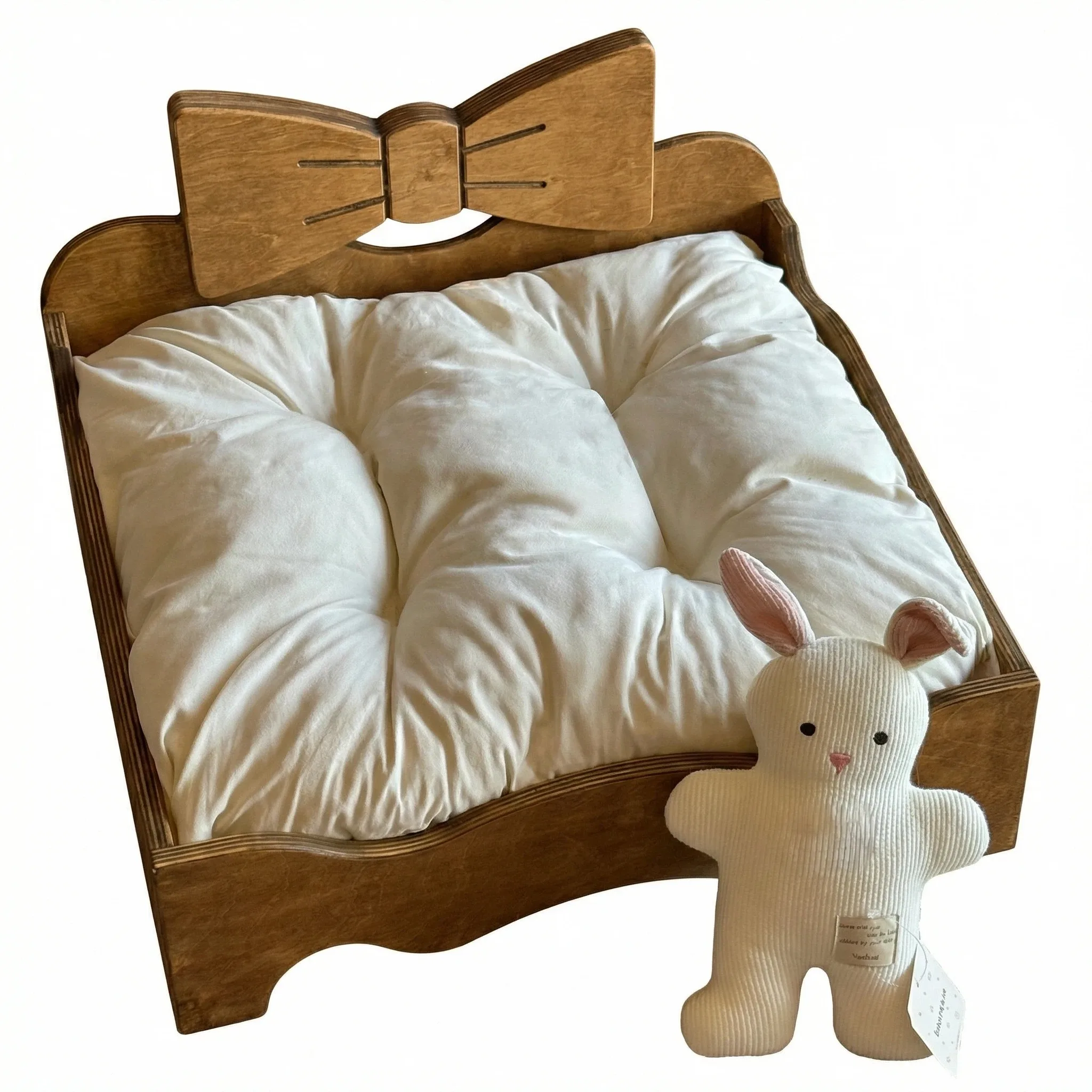 

Luxury Nordic Solid Wood Pet Bed Aesthetic Bowknot Cat & Dog Sofa Furniture Moisture-Proof All Seasons Indoor Use
