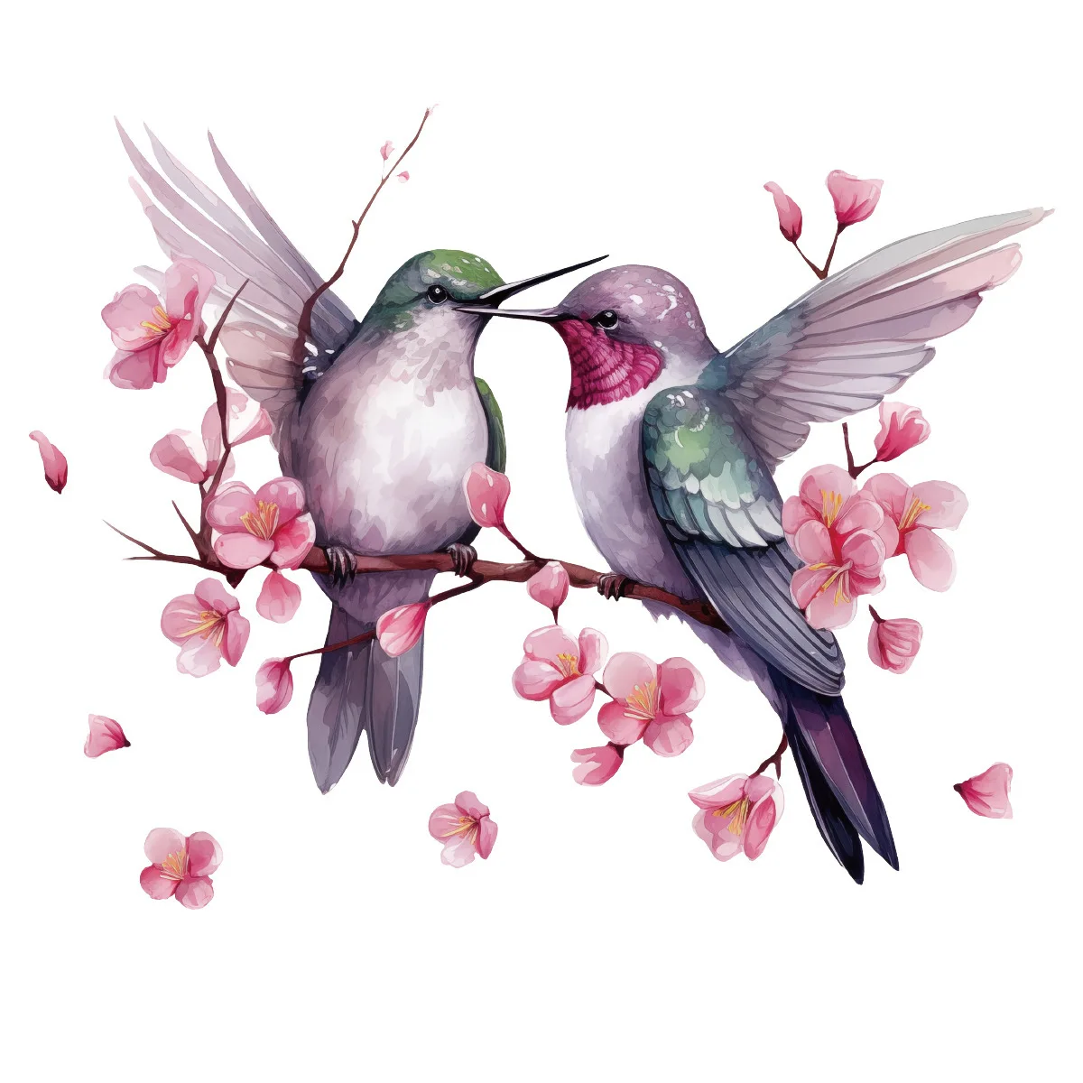 Hummingbird And Floral Pattern Wall Sticker,Stickers,Wall Decal Suitable For Bedroom, Kitchen, Living Room And Toilet