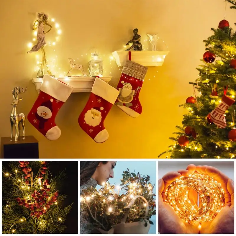Lampu lentera LED 2/3meter, Lentera Natal dongeng kotak hadiah kue bintang kreatif tali lampu baterai lampu kawat tembaga