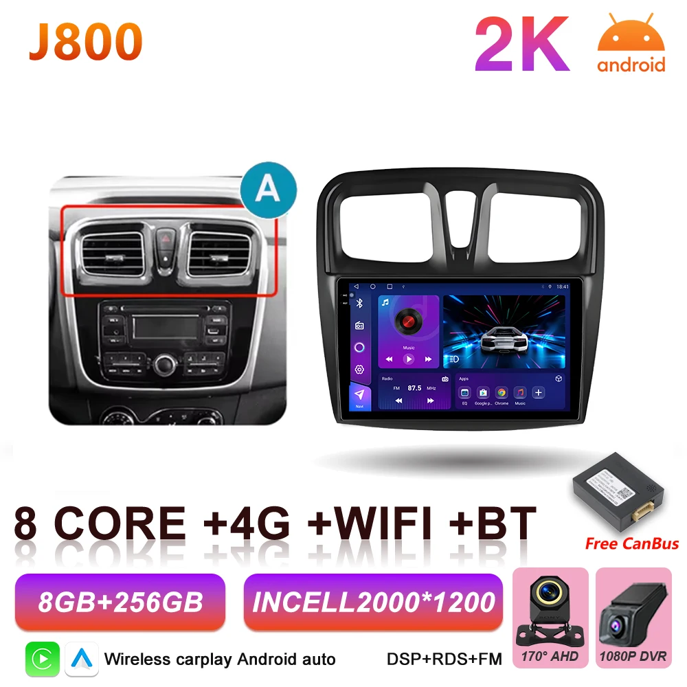 Android 16 Auto Autoradio voor Renault Logan Sandero 2 2012 - 2019 Draadloze Carplay Multimedia Speler GPS Navigatie DSP 5G Wifi